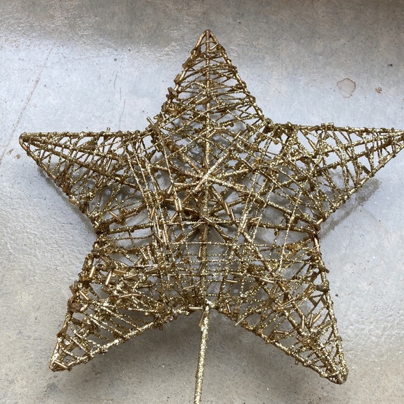 Gold metal star glittered star tree topper on spring. - Picture 3 of 4